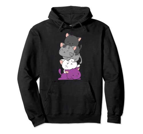 Kawaii Cat Pile Anime Camiseta – Gatitos de bandera del orgullo asexual Sudadera con Capucha