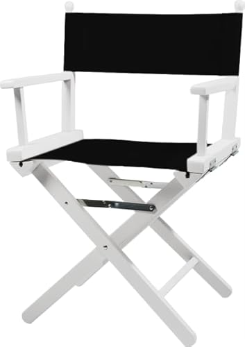 ZStyle Sedia da Regista Pieghevole in Legno, 90 cm di Altezza, 54 cm di Larghezza, 48 cm di Profondità, Nera (Fusto bianco - tela nera)