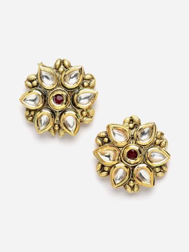 Joyas Kundan de latón hechas a mano con pendientes de botón y baño de oro 4