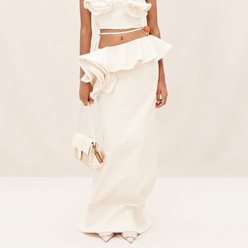 Patchwork Ruffles Long Skirt for Women Casual Summer Bodycon Midi Dress Beach Party Club Date Streetwear3