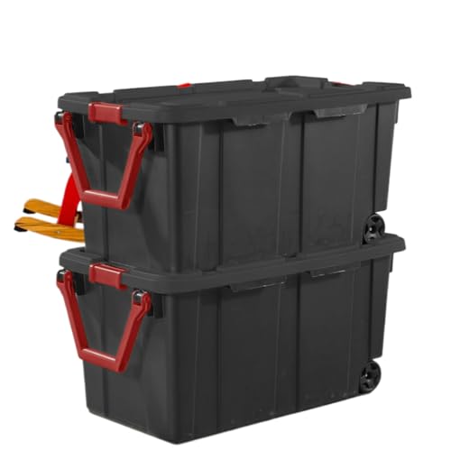 Set of 2 Black 40 Gallon Industrial Tote Plastic Bins with Wheels - Convenient Storage Solution