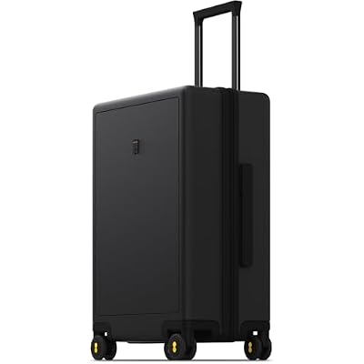 LEVEL8 Large Suitcase with Wheels, Checked Luggage, Lightweight Luminous Textured Tsa Approved Medium Hardside Large Luggages, 24 Inch, Black