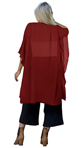 Image of Indian Trendy Women's Solid Puff Sleeve Kimono Long Cardigan Loose Cover Up Casual Blouse Top Chiffon