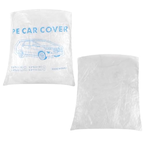Image of 3 Packs Disposable Car Cover Clear Plastic Car Cover Universal Rain Dust Garage Cover with Elastic Band Large (15.7FT x 24.6FT)