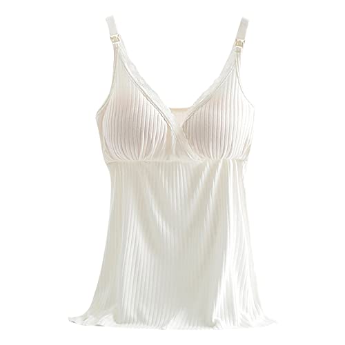 Image of Binmer Nursing Cami Tank Tops for Breastfeeding Women with Built in Bra Sleeveless V Neck Camisole Soft Comfy Pregnant Shirts A-White