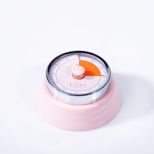 Image of Gibox Round Retro Kitchen Timer for Cooking (Pink) Stainless Steel Magnetic Bottom Mechanical Loud Alarm, Ringer 60 Min Count Stopwatch for Time Management Analogue Clock Reminder for Various Activity