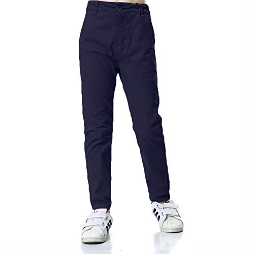 BASADINA Boys Pants - Summer Chino Cotton Pants Fitted with Adjustable Waist,4-14 Years Old (Navy, 5-6 Years)