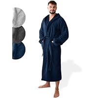 SIEGENTHAL® Herren Bademantel Frottee Velours 100% Baumwolle - Kapuzenbademantel, weich, saugfähig, warm, lang, Luxus, Premium, Wellness, Spa, hochwertige Verarbeitung, Dunkelblau M L