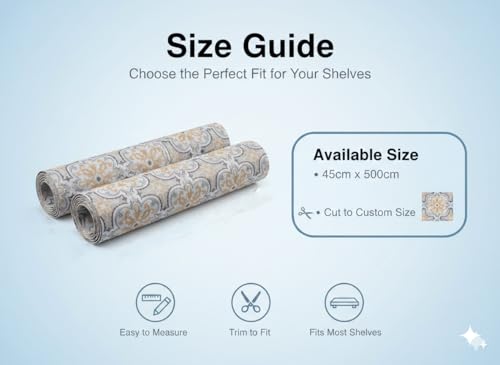 Image of Dribble EVA Shelf Liner Mat 45x500cm Roll, Non Slip Drawer & Cabinet Liner for Kitchen, Waterproof Oilproof Washable Fridge Mat, Anti Skid Cupboard Wardrobe Multipurpose Mat (Yellow /Brown mandala Art)