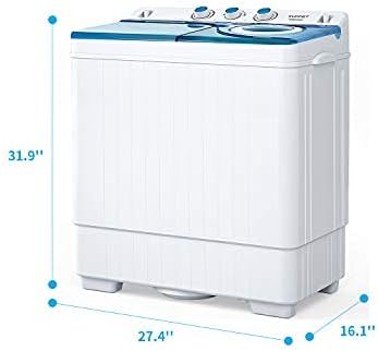 Compact Twin Tub Portable Mini Washing Machine 26lbs Capacity, Washer(18lbs)&Spiner(8lbs)/Built-in Drain Pump/Semi-Automatic (White&Blue)