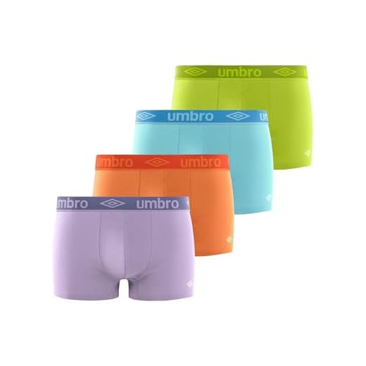 Umbro Boxer Homme 100% Coton, Caleçon Homme, Peaux-sensibles et Anti-Irritation (Lot de 4), Bleu, Orange, Violet, Vert, Taille L