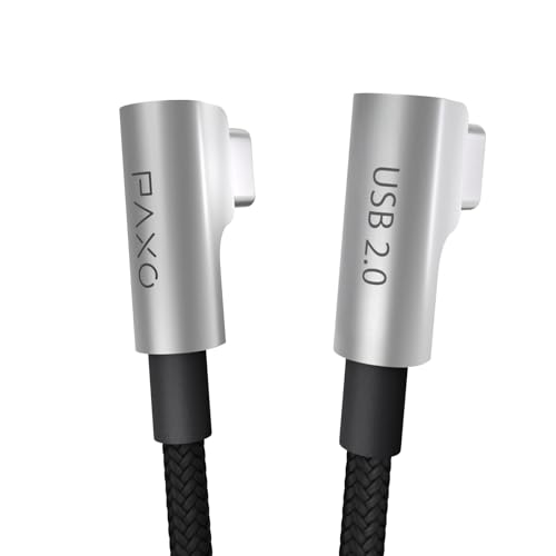 PAXO 0.2m charging cable, 3A, USB C to USB C cable, USB 2.0, elegant angled plug, particularly flexible fabric sheath in black - Image 2