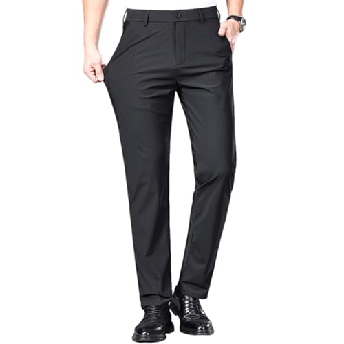 Men's High Stretch Straight Fit Pants, Black Slim Fit Dress Pants with Stretch for Formal & Business