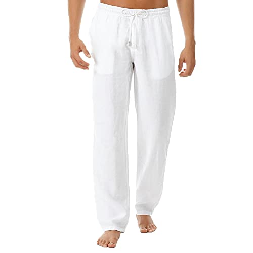 SAMACHICA Mens Pants Casual Yoga Sweatpants - Long Pant Workout Beach Athletic Cotton Pants for Men with Pockets White