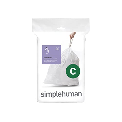 Image of simplehuman Code C Custom Fit Drawstring Trash Bags in Dispenser Packs, 20 Count, 10-12 Liter / 2.6-3.2 Gallon, White