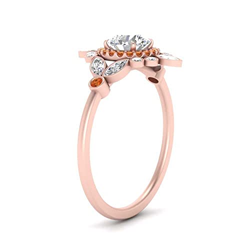 Image of 55Carat Choose Your Gemstone Round Halo Floral Engagement Ring Rose Gold Plated Round Shape Vintage Engagement Rings Everyday Jewelry Wedding Jewelry Handmade Gifts for Wife US Size 4 to 12