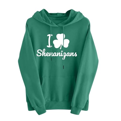 St Patricks Day Outfits For Women 2026 Long Sleeve Shamrock Hoodie Irish Clover Shirts Saint Pattys Hooded Sweatshirt Green funny saint patricks day shirt XL