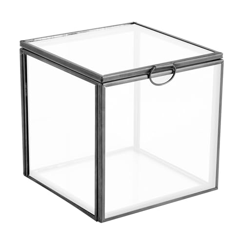MOBUTOFU 1pieza Caja Joyero Retro de Vidrio Geométrica Negra para Almacenar y Exhibir Pendientes y Anillos Diseño Elegante y Duradero para Decoración y Regalo