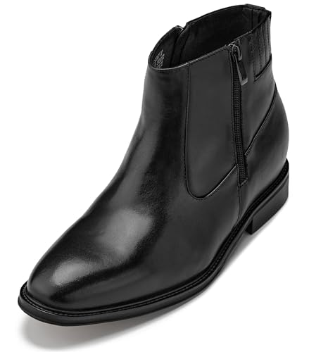 CALTO Men's Invisible Height Increasing Elevator Shoes - Black Premium Leather Lightweight Zipper Boots - 2.8 Inches Taller - Y70621 - Size 11.5 D(M) US
