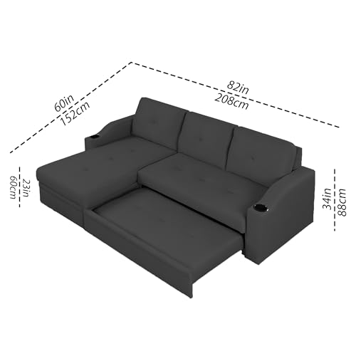 Image of Casaliving Ravonna LHS 4 Seater L Shape Corner Sofa Cum Bed for Living Room (Black Fabric) Premium Fabric Sofa