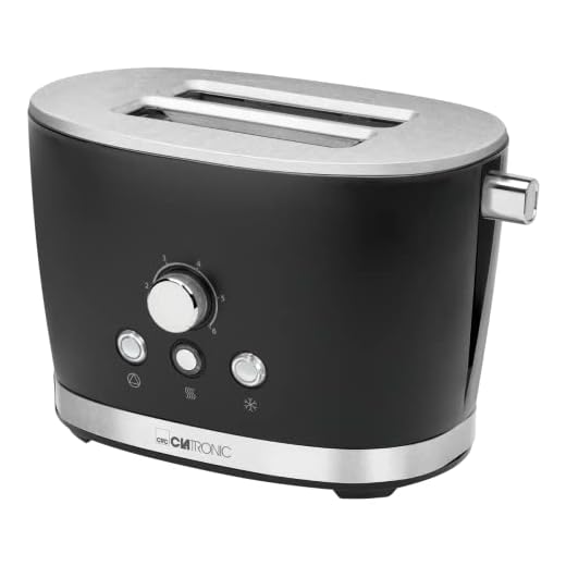 Clatronic TA 3690 Tostadora de Pan, 2 Ranuras, 3 Funciones, tostar, Calentar y descongelar, 850 W regulador de Nivel de Tostado, calienta panecillos o bolleria, Serie Rock&Retro Estilo Vintage, Negro