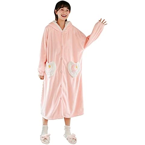 Honeystore Women's Fleece Warm Robe Long Animal Printed Bathrobe with Hooded - Pink - Large Cover