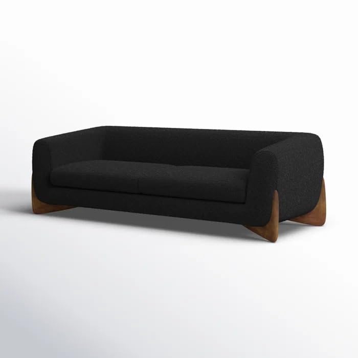Image of Velvet Contemperory Sofa with Cushion Chaise Lounge Sectional Sofa Perfect for Living Room & Bedroom Guests Home & Office (Boucle Teddy Fabric Sofa (Black), Three Seater)