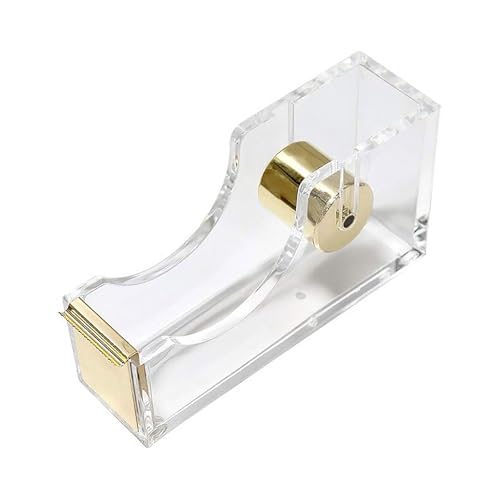 Multibey Clear Acrylic Gold 1 Inch Core Desktop Adhesive Tape Dispenser Cutter with Tape Office School Gift Idea (Gold)