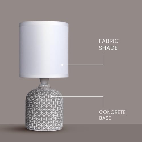 Image of MAGIK Moroccan Mist Decorative Table Lamp (Grey) | Concrete Base with Off-White Fabric Shade | Includes 5W LED Bulb | E14 Holder | Elegant Ambient Lighting for Bedroom, Living Room & Study