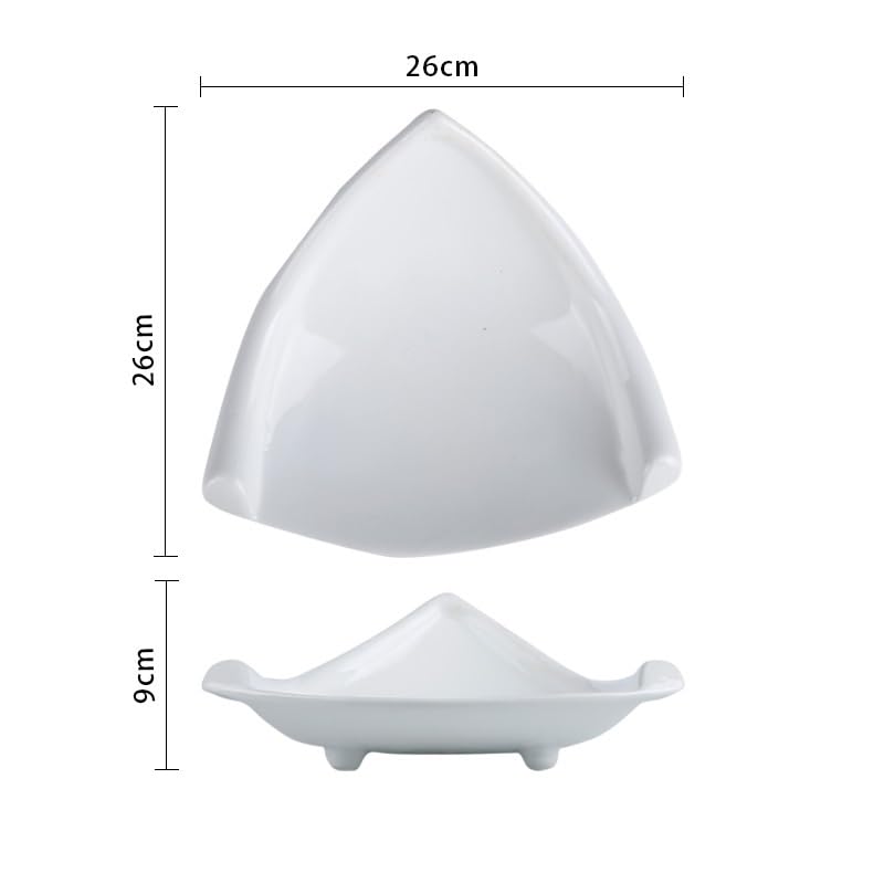 Assiettes à dîner en céramique Blanche Pure, Bol à Soupe, Bol à Salade, Bol à Dessert, Bol Triangulaire, Vaisselle créative pour hôtel, Restaurant Occidental, Bol à Fruits, as(10 inches)