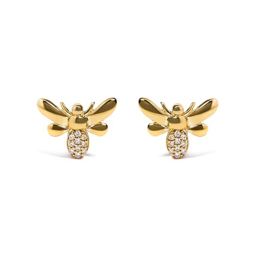 10K Yellow Gold Diamond Accented Bumble Bee Stud Earring (H-I Color, I1-I2 Clarity)