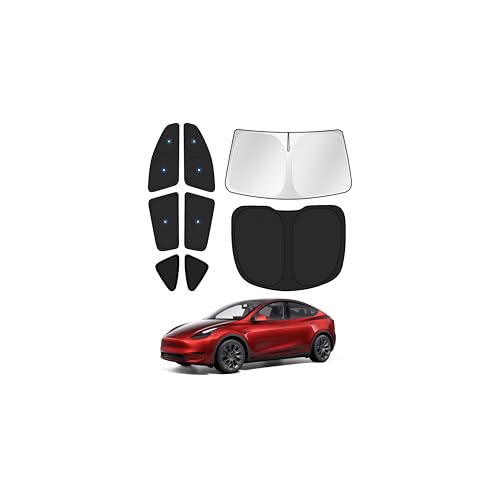 Canvcle Upgraded Window Shades for 2020-2024 Tesla Model Y Accessories with Suction Cups Windshield Sun Shade Side Rear Window Covers Sunshade Sun Shield Privacy Protection for Camping Black 8PCS
