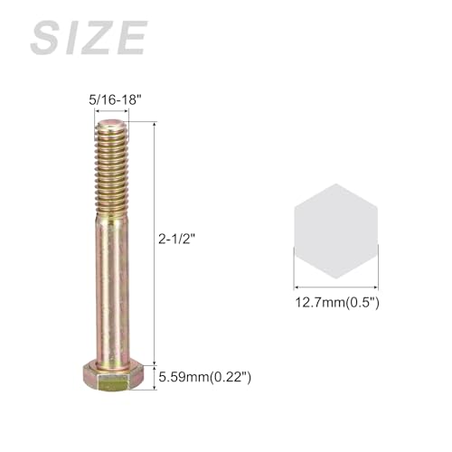Image of METALLIXITY Hex Bolts (5 /16-18x2-1 /2) 25Pcs, Carbon Steel Zinc Plated Partial Threaded, Coarse Thread UNC Hex Head Screw Bolt - for Furniture Repair, Yellow