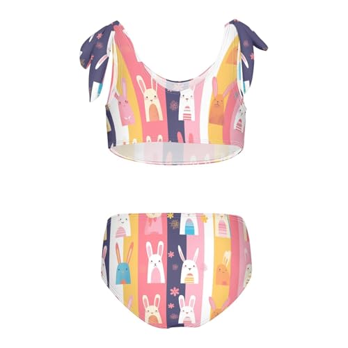 Happy Easter Rabbit Bunny Pink Girl 2 Pieces Kids Bikini Set Quick-Dry Swimsuit Swimming Suits Cute Shoulder Strap2