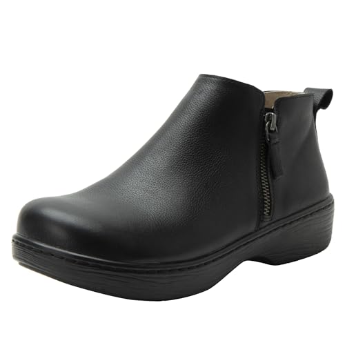 Alegria Women's Oaklee Blackbird Double Zippers Leather Wood Look Rocker Low Ankle Bootie 9 M US