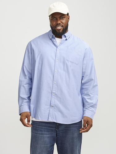 JACK & JONES Herren Einfarbiges Plus Size Hemd Basic Übergrößen Langarm Shirt Uni Business JJEOXFORD, Cashmere Blue , XXL – Ansicht 2