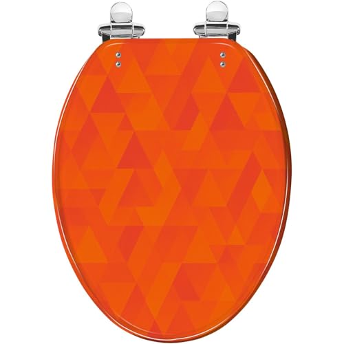 Elongated Toilet Seat Orange Yellow Triangle Pattern Seamless Colorful Rhomb Resin Toilet Seat Quietly Close Quick Release Hinges with Cover Bumpers Decorative Easy to Install Clean