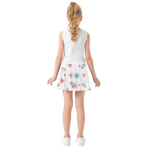 Athletic Shorts Girls Skorts Blossoms White Tennis Skirts for Kids Cartoon School Skirt 3t4