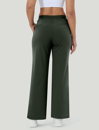 Image of Wide Leg Work Pants for Woman Stretchy Office Slack Dress Pants Business Trousers with Pockets
