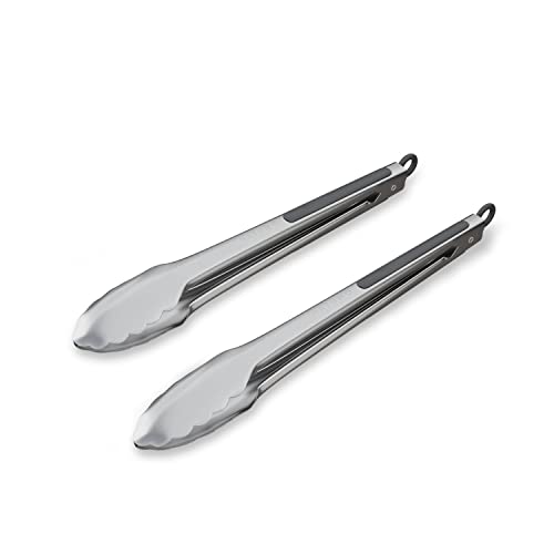 NATUMO Lot de 2 pinces à barbecue en acier inoxydable de 30 cm, pince de cuisine et pince de service avec poignée en silicone antidérapante, fermeture à clic, inoxydable Cover
