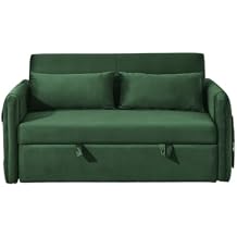 Convertible Sofa Bed with 2 Arm Pockets,Velvet Loveseat Sofa with Pull Out Bed and Living Room Adjustable Backrest