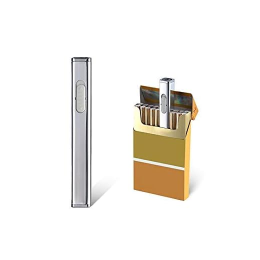 JOUGE Usb Mini Lighters Rechargeable Eletric Cigarette Lighter Flameless Windproof Lightweight Coil Slim Lighter (Silver)