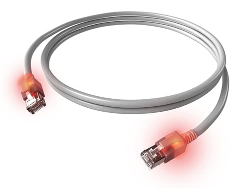 EasyLan DualBoot LED Patchkabel RJ45 S/FTP Kat.6A (Class EA), mit saCon Stecker, LSOH, grau, 1 m