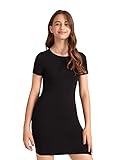 SOLY HUX Girl's Casual Short Sleeve Button Side Pencil Dress Black 14Y