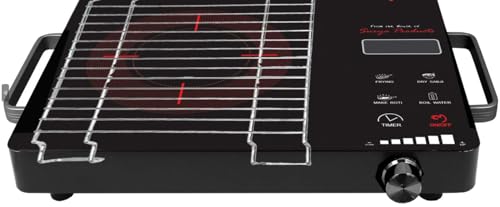 Image of Infra-Red Ray Cooktop Model Surya-IN Glass Plate Size: 36 X 28 cm with Touch Sensor with Grill in Black