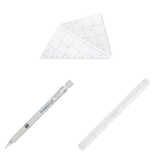 【セット買い】ステッドラー(STAEDTLER) 三角定規 製図 セット レイアウト用 30cm 966 30 + ステッドラー(STAEDTLER) シャーペン 0.5mm 製図用シャープペン シルバーシリーズ 925 25-05 + ステッドラー 定規