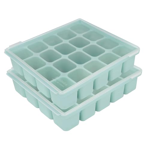 Image of PETINUBE Baby Food Storage Silicone Cubes with Clip-On Lid Freezer Tray Baby Food Soups Purees Ice Safe Design Made in Korea (20cubes 0.8oz, Ocean Blue Set of 2)