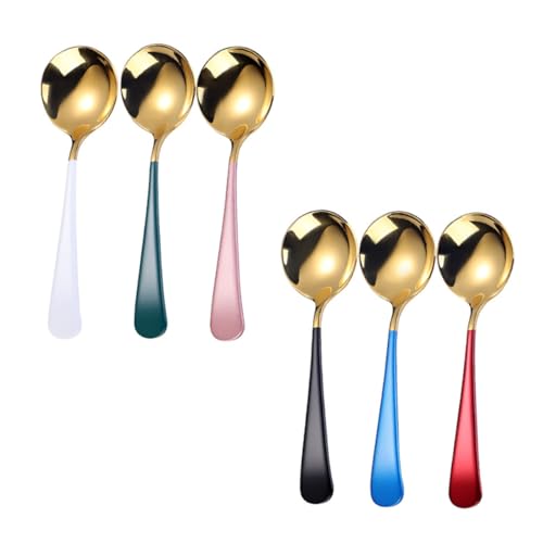 SAFIGLE 家用丸型ステンレス製サビにくいスプーン 多用途アイスクリーム カクテル用 食洗機対応スープスプーン ビビンバやパーティーに