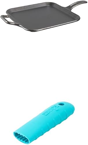 Miniatura 7 de Lodge BOLD Plancha cuadrada de hierro fundido sazonado de 12 pulgadas + soporte de silicona Lodge BOLD para mango caliente, naranja ardiente