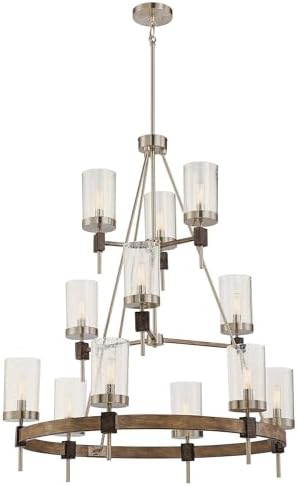Minka Lavery 4641-106 Bridlewood Chandelier, 12-Light, 720 Total Watts, 34-in H x 40-in W, Stone Grey w/Brushed Nickel